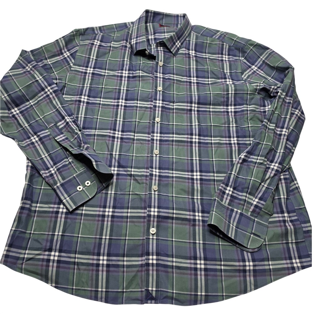 UNTUCKit Tempranillo WF Plaid Shirt Mens XXL Green Blue Wrinkle Free 40326